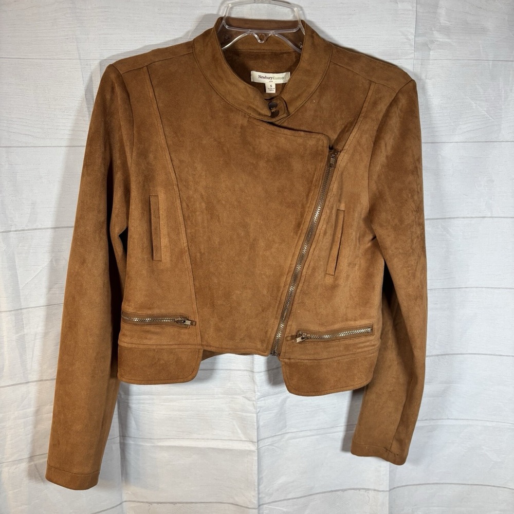 Newbury Kustom Jacket Women's Size S Brown Faux Suede, short, slant zipper,